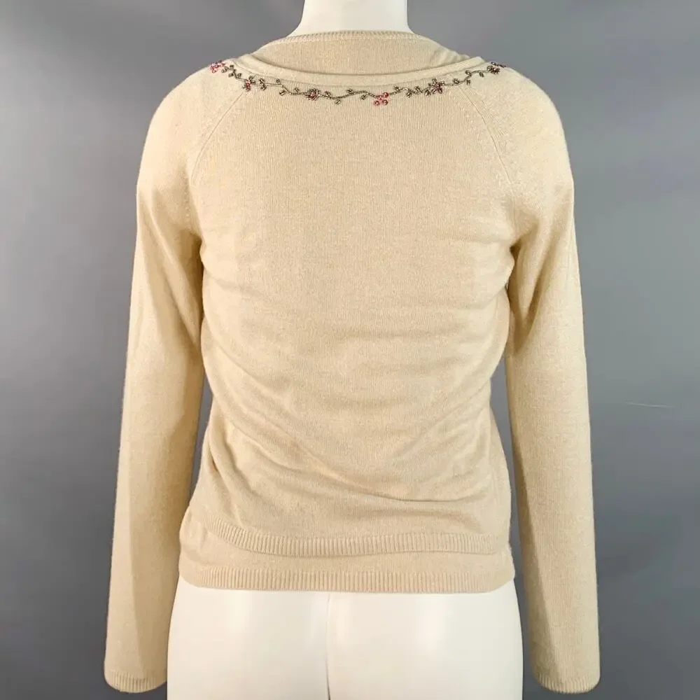 BLUMARINE Size 6 Beige Multi Color Rayon Cashmere Blend Beaded Cardigan Set - Picture 4 of 9